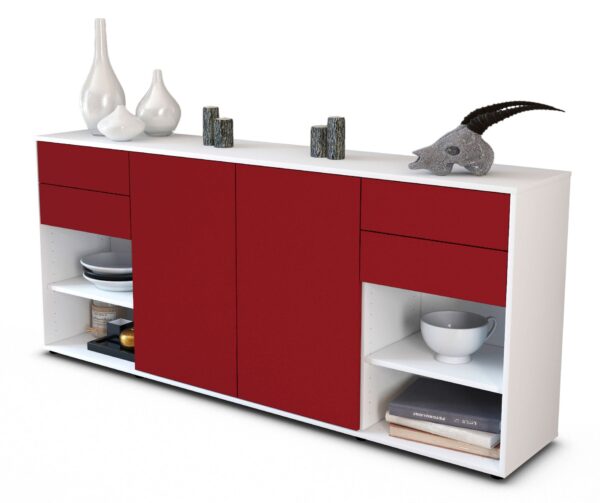 Sideboard Franka | Korpus Weiß | Front in Bordeaux | 180x79x35cm (BxHxT)