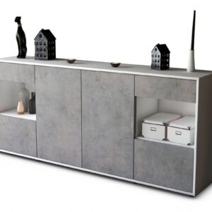 Sideboard Gabriella | Korpus Weiß | Front in Beton Optik | 180x79x35cm (BxHxT)
