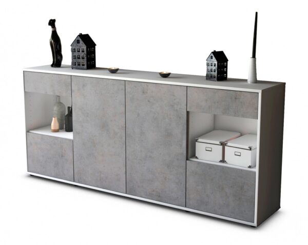 Sideboard Gabriella | Korpus Weiß | Front in Beton Optik | 180x79x35cm (BxHxT)