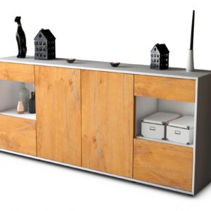Sideboard Gabriella | Korpus Weiß | Front in Eiche Holz Optik | 180x79x35cm (BxHxT)