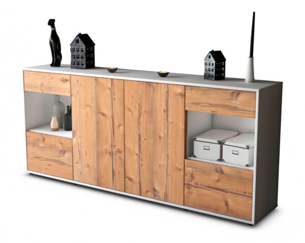Sideboard Gabriella | Korpus Weiß | Front in Pinie Holz Optik | 180x79x35cm (BxHxT)