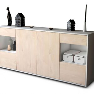 Sideboard Gabriella | Korpus Weiß | Front in Zeder Holz Optik | 180x79x35cm (BxHxT)