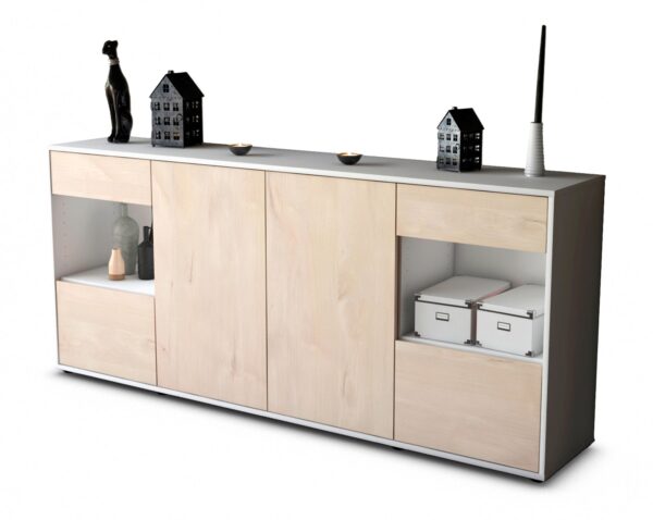 Sideboard Gabriella | Korpus Weiß | Front in Zeder Holz Optik | 180x79x35cm (BxHxT)