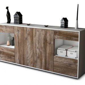 Sideboard Gabriella | Korpus Weiß | Front in Treibholz Holz Optik | 180x79x35cm (BxHxT)