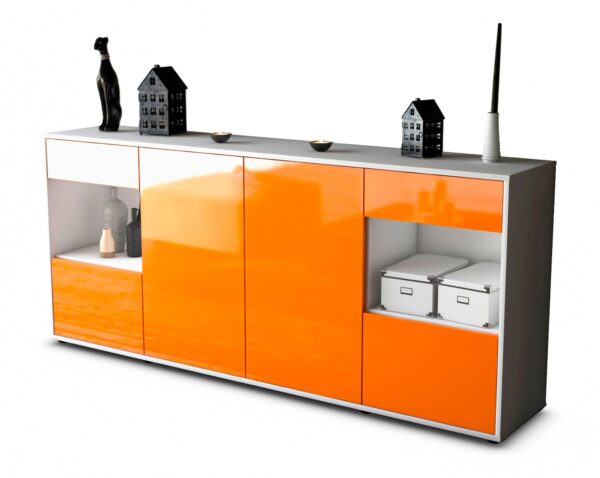 Sideboard Gabriella | Korpus Weiß | Front in Hochglanz Orange | 180x79x35cm (BxHxT)