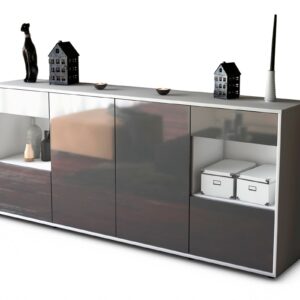 Sideboard Gabriella | Korpus Weiß | Front in Hochglanz Grau | 180x79x35cm (BxHxT)