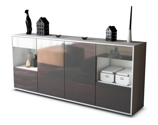 Sideboard Gabriella | Korpus Weiß | Front in Hochglanz Grau | 180x79x35cm (BxHxT)