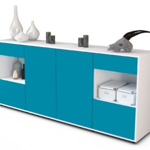 Sideboard Gabriella | Korpus Weiß | Front in Türkis | 180x79x35cm (BxHxT)