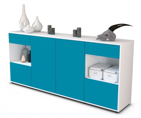 Sideboard Gabriella | Korpus Weiß | Front in Türkis | 180x79x35cm (BxHxT)