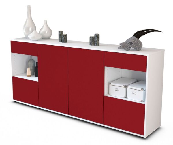 Sideboard Gabriella | Korpus Weiß | Front in Bordeaux | 180x79x35cm (BxHxT)