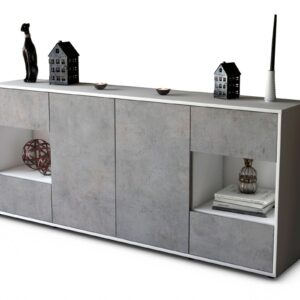 Sideboard Gaia | Korpus Weiß | Front in Beton Optik | 180x79x35cm (BxHxT)
