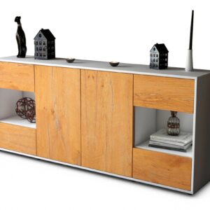 Sideboard Gaia | Korpus Weiß | Front in Eiche Holz Optik | 180x79x35cm (BxHxT)