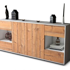 Sideboard Gaia | Korpus Weiß | Front in Pinie Holz Optik | 180x79x35cm (BxHxT)