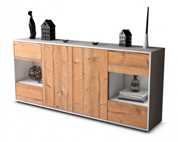 Sideboard Gaia | Korpus Weiß | Front in Pinie Holz Optik | 180x79x35cm (BxHxT)