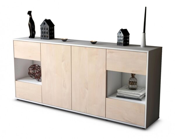 Sideboard Gaia | Korpus Weiß | Front in Zeder Holz Optik | 180x79x35cm (BxHxT)