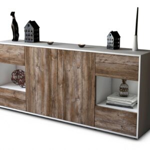Sideboard Gaia | Korpus Weiß | Front in Treibholz Holz Optik | 180x79x35cm (BxHxT)