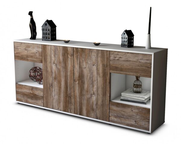 Sideboard Gaia | Korpus Weiß | Front in Treibholz Holz Optik | 180x79x35cm (BxHxT)