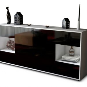 Sideboard Gaia | Korpus Weiß | Front in Hochglanz Schwarz | 180x79x35cm (BxHxT)