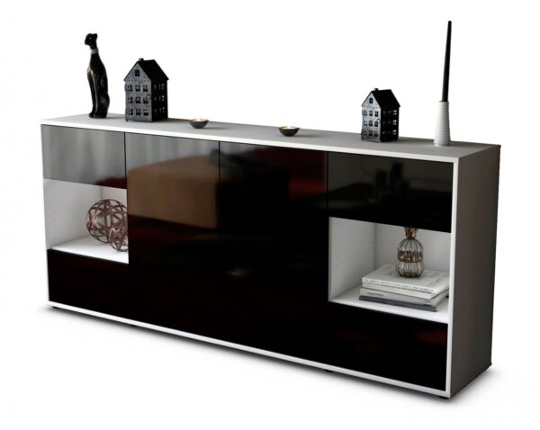 Sideboard Gaia | Korpus Weiß | Front in Hochglanz Schwarz | 180x79x35cm (BxHxT)