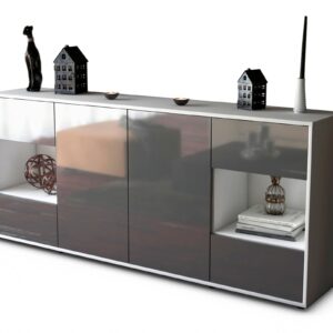 Sideboard Gaia | Korpus Weiß | Front in Hochglanz Grau | 180x79x35cm (BxHxT)