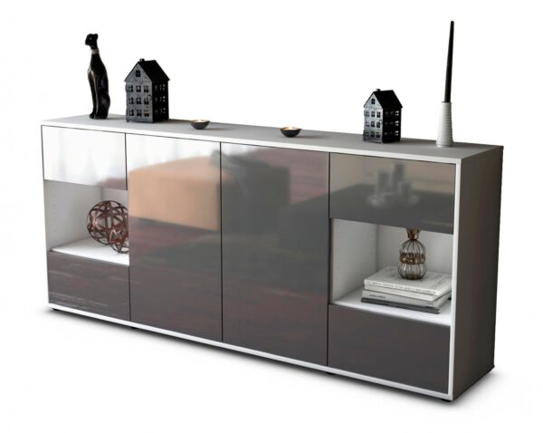 Sideboard Gaia | Korpus Weiß | Front in Hochglanz Grau | 180x79x35cm (BxHxT)