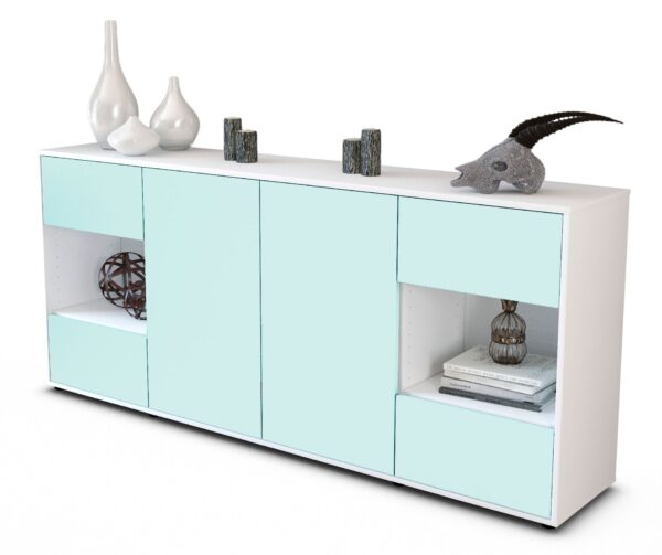 Sideboard Gaia | Korpus Weiß | Front in Mint | 180x79x35cm (BxHxT)
