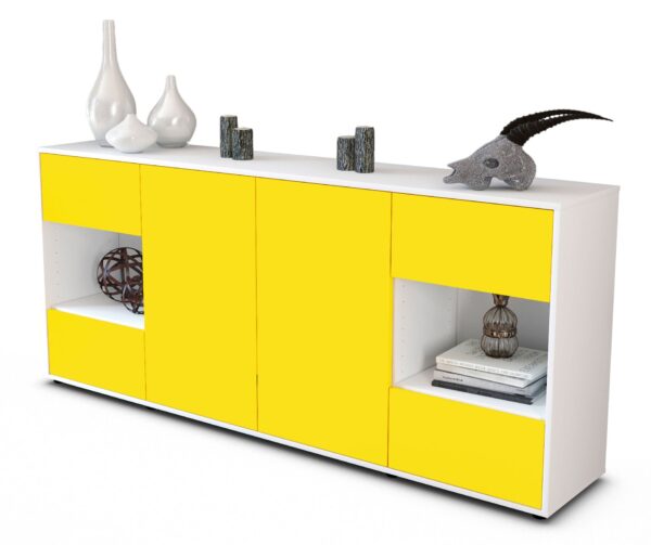 Sideboard Gaia | Korpus Weiß | Front in Gelb | 180x79x35cm (BxHxT)