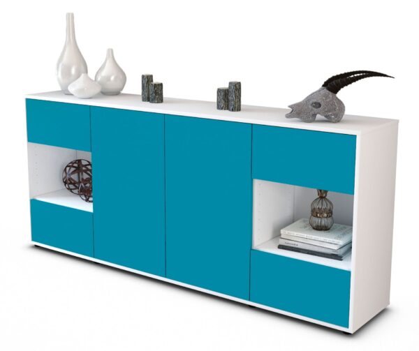 Sideboard Gaia | Korpus Weiß | Front in Türkis | 180x79x35cm (BxHxT)