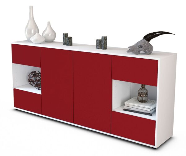Sideboard Gaia | Korpus Weiß | Front in Bordeaux | 180x79x35cm (BxHxT)