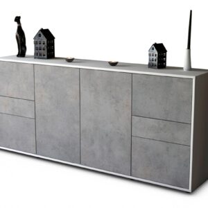 Sideboard Gemma | Korpus Weiß | Front in Beton Optik | 180x79x35cm (BxHxT)