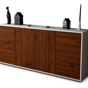 Sideboard Gemma | Korpus Weiß | Front in Walnuss Holz Optik | 180x79x35cm (BxHxT)