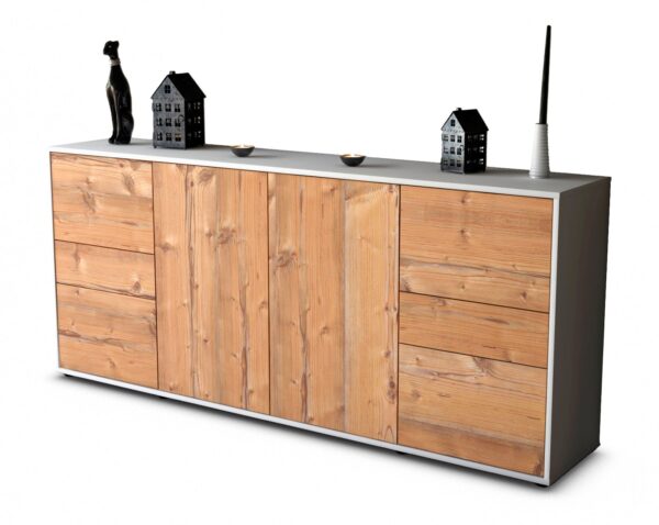 Sideboard Gemma | Korpus Weiß | Front in Pinie Holz Optik | 180x79x35cm (BxHxT)