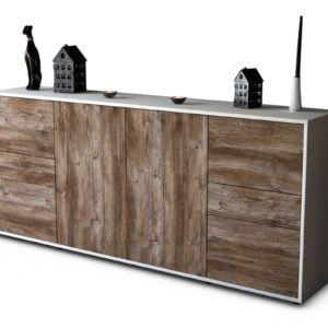 Sideboard Gemma | Korpus Weiß | Front in Treibholz Holz Optik | 180x79x35cm (BxHxT)