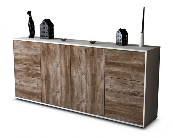 Sideboard Gemma | Korpus Weiß | Front in Treibholz Holz Optik | 180x79x35cm (BxHxT)