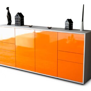 Sideboard Gemma | Korpus Weiß | Front in Hochglanz Orange | 180x79x35cm (BxHxT)