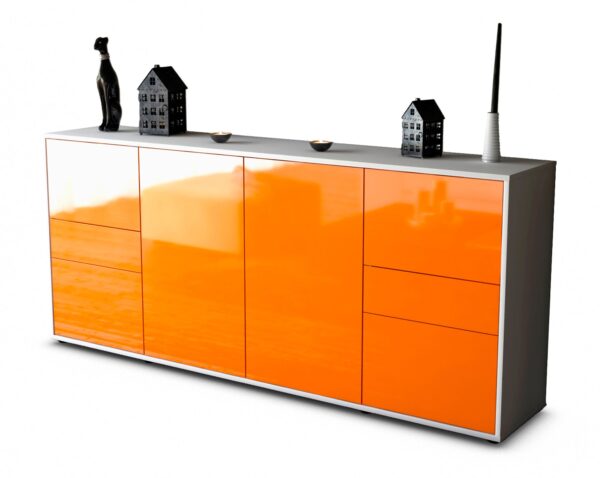 Sideboard Gemma | Korpus Weiß | Front in Hochglanz Orange | 180x79x35cm (BxHxT)
