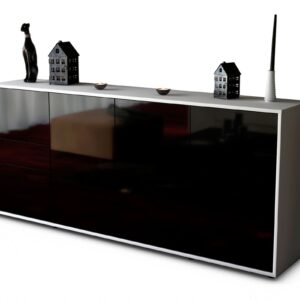 Sideboard Gemma | Korpus Weiß | Front in Hochglanz Schwarz | 180x79x35cm (BxHxT)