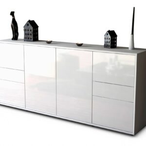 Sideboard Gemma | Korpus Weiß | Front in Hochglanz Weiß | 180x79x35cm (BxHxT)