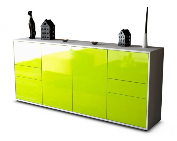 Sideboard Gemma | Korpus Weiß | Front in Hochglanz Grün | 180x79x35cm (BxHxT)