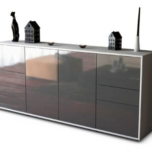 Sideboard Gemma | Korpus Weiß | Front in Hochglanz Grau | 180x79x35cm (BxHxT)