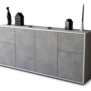 Sideboard Georgina | Korpus Weiß | Front in Beton Optik | 180x79x35cm (BxHxT)
