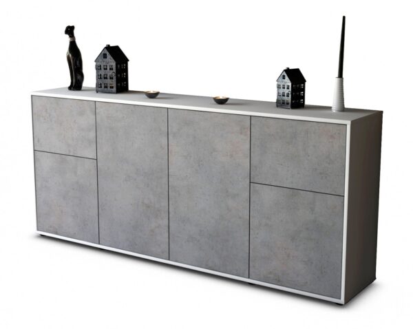 Sideboard Georgina | Korpus Weiß | Front in Beton Optik | 180x79x35cm (BxHxT)
