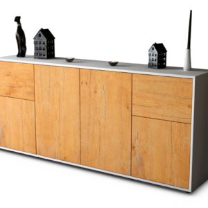 Sideboard Georgina | Korpus Weiß | Front in Eiche Holz Optik | 180x79x35cm (BxHxT)