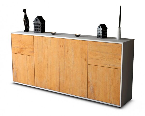 Sideboard Georgina | Korpus Weiß | Front in Eiche Holz Optik | 180x79x35cm (BxHxT)