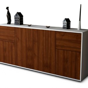 Sideboard Georgina | Korpus Weiß | Front in Walnuss Holz Optik | 180x79x35cm (BxHxT)
