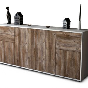 Sideboard Georgina | Korpus Weiß | Front in Treibholz Holz Optik | 180x79x35cm (BxHxT)