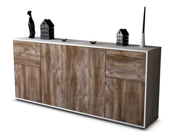 Sideboard Georgina | Korpus Weiß | Front in Treibholz Holz Optik | 180x79x35cm (BxHxT)