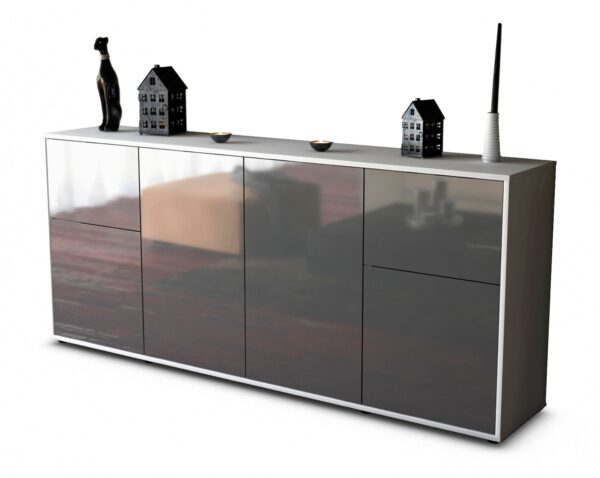 Sideboard Georgina | Korpus Weiß | Front in Hochglanz Grau | 180x79x35cm (BxHxT)