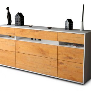 Sideboard Giada | Korpus Weiß | Front in Eiche Holz Optik | 180x79x35cm (BxHxT)