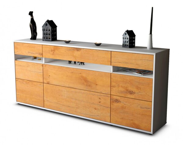 Sideboard Giada | Korpus Weiß | Front in Eiche Holz Optik | 180x79x35cm (BxHxT)